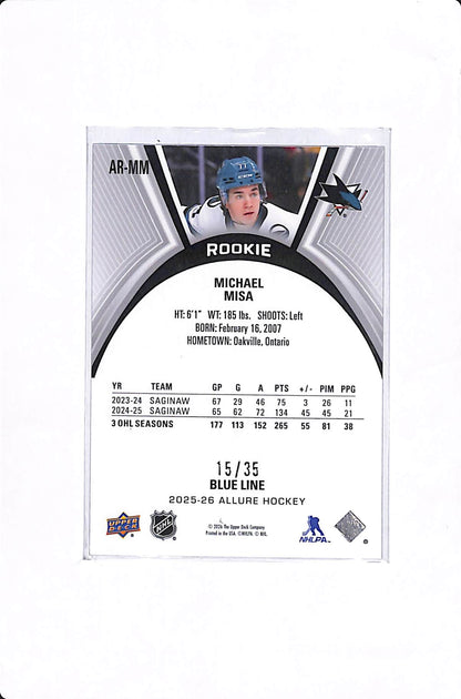 2025-26 UPPER DECK ALLURE MICHAEL MISA BLUE LINE ROOKIE /35 #AR-MM