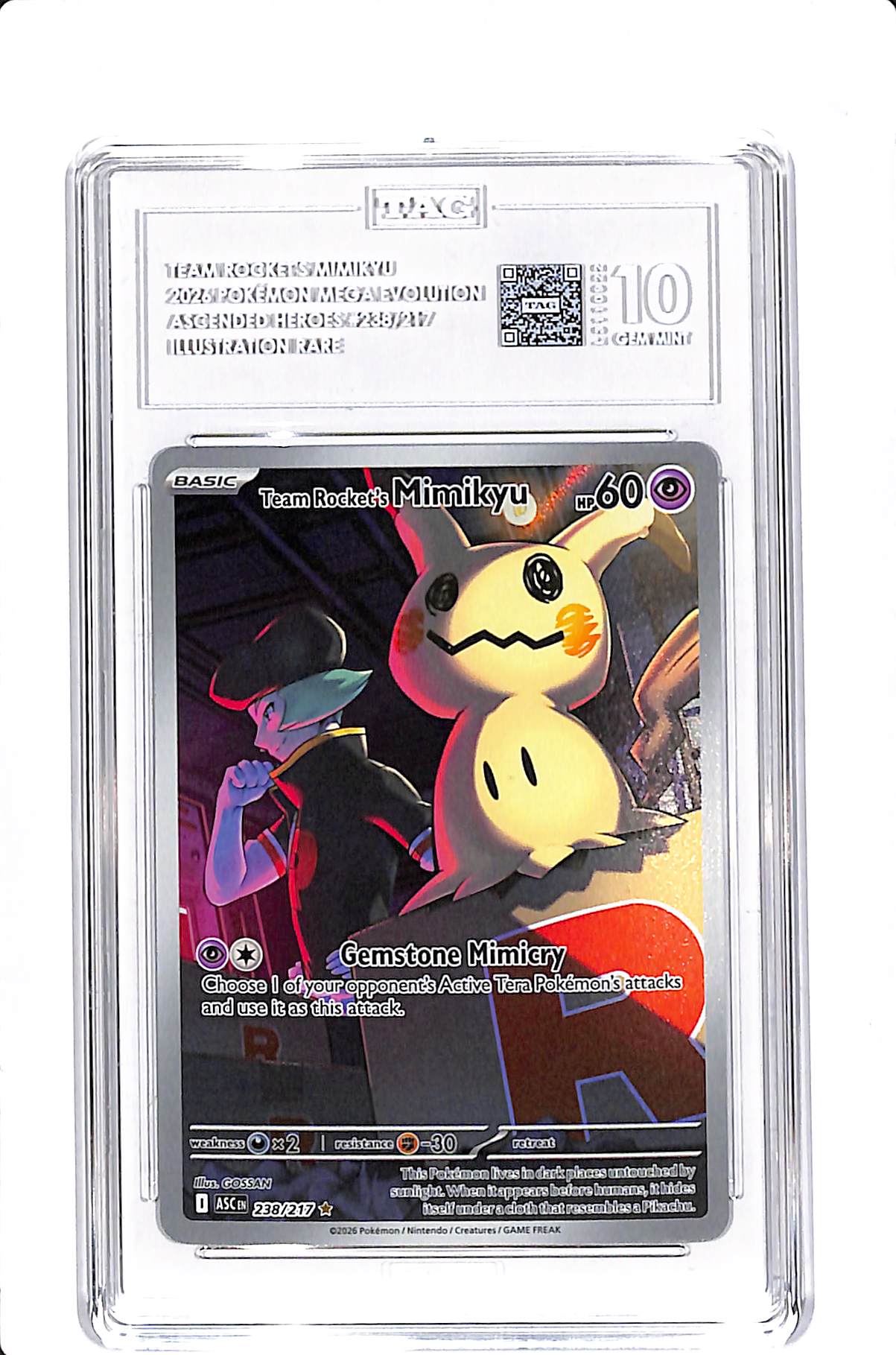 Team Rocket's Mimikyu Ascended Heroes Illustration Rare 238/217 TAG 10 GEM MINT