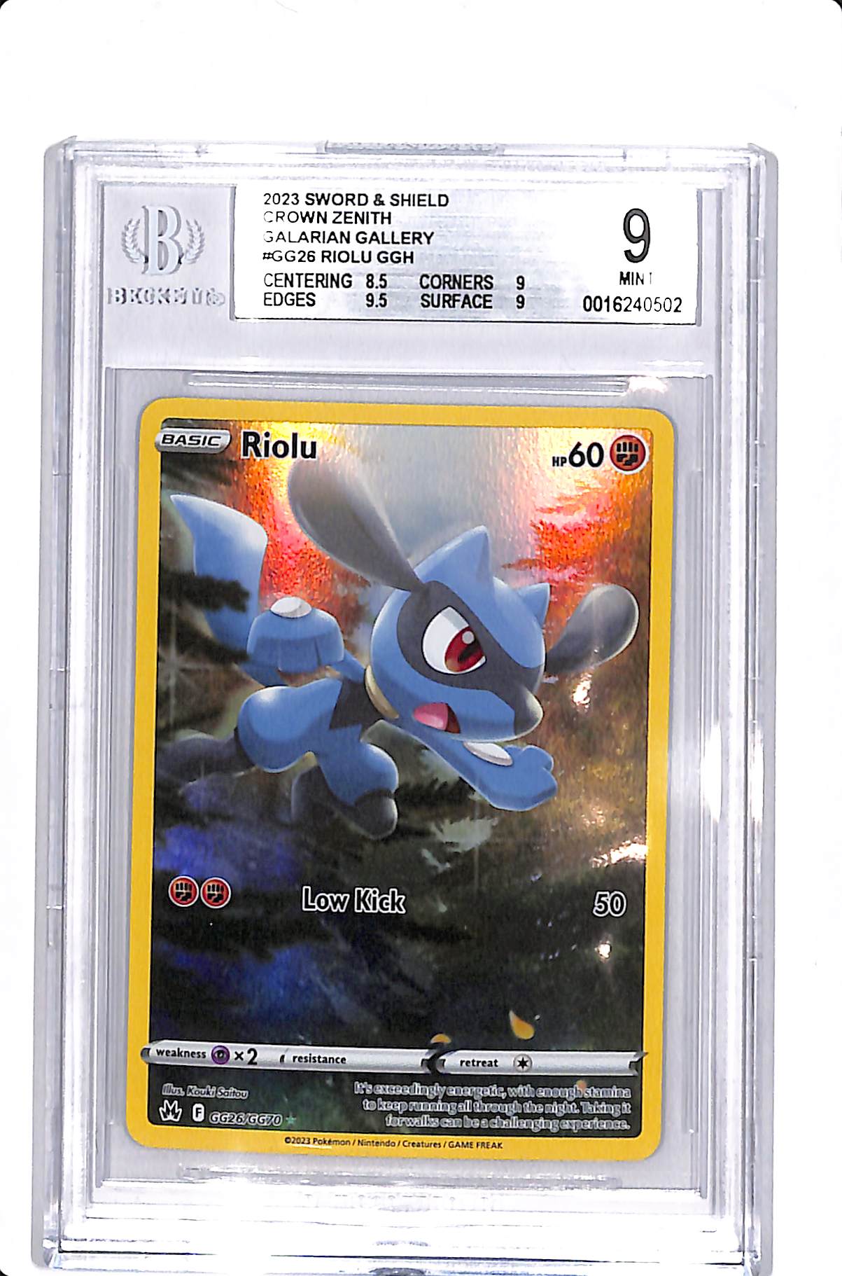 Riolu Crown Zenith: Galarian Gallery Holo Rare GG26/GG70 BGS 9