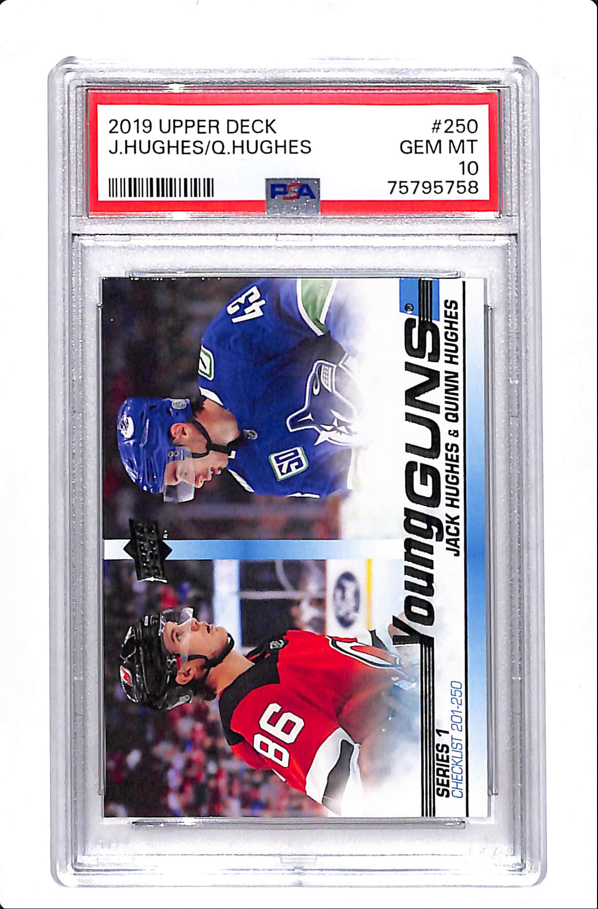 2019 UPPER DECK JACK HUGHES/QUINN HUGHES YOUNG GUNS PSA 10 #250