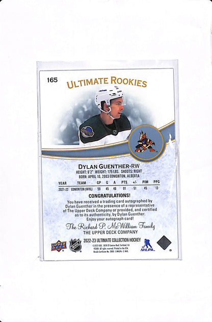 2022-23 UPPER DECK ULTIMATE DYLAN GUENTHER ULTIMATE ROOKIES AUTO /299 #165