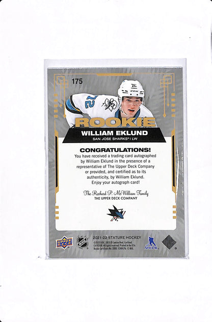 2021-22 UPPER DECK STATURE WILLIAM EKLUND GREEN ROOKIE AUTO /50 #175