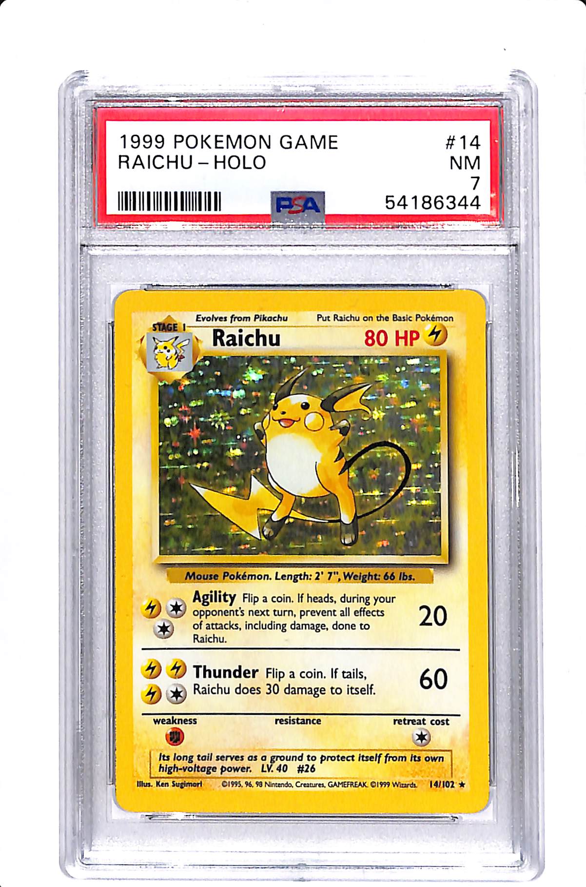Raichu Base Set (Unlimited) Holo Rare #14 PSA 7