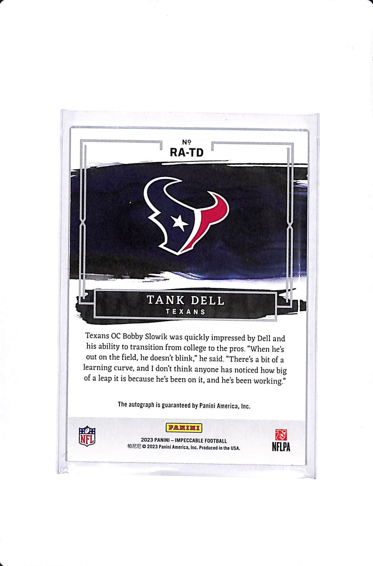 2023 PANINI IMPECCABLE TANK DELL ROOKIE AUTOGRAPHS /75 #RA-TD