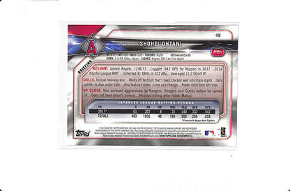 2018 TOPPS BOWMAN SHOHEI OHTANI ROOKIE BASE #49 PITCHING VARIATION