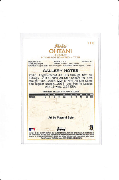 2018 TOPPS GALLERY SHOHEI OHTANI ROOKIE #116 ART BY MAYUMI SETO