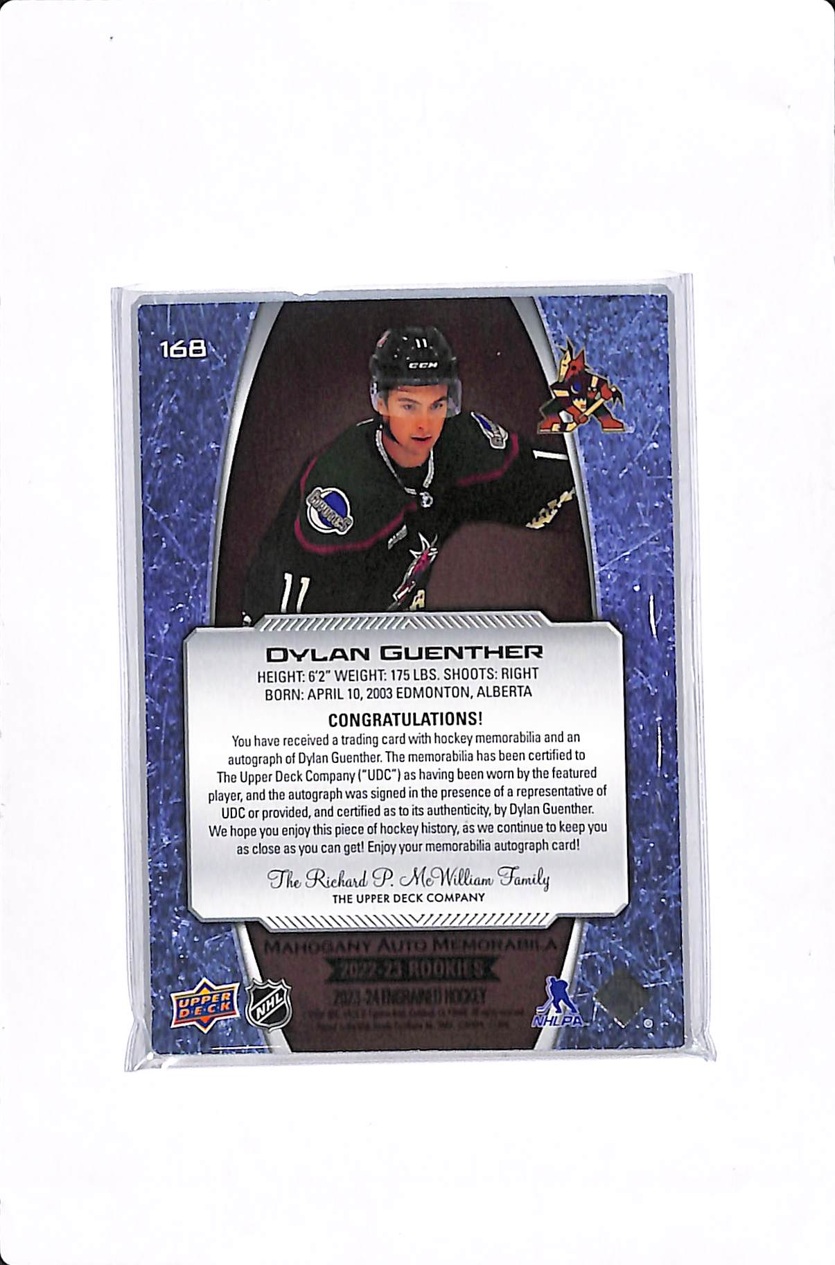 2022-23 UPPER DECK ENGRAINED DYLAN GUENTHER ROOKIE PATCH AUTO /35 #168