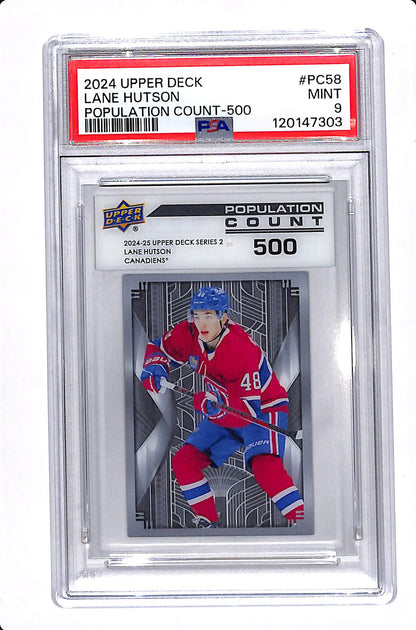 2024-25 UPPER DECK SERIES 2 LANE HUTSON RC POPULATION COUNT 500 PSA 9 #PC58