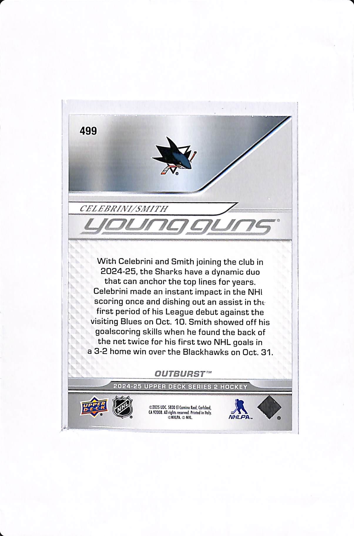 2024-25 UPPER DECK SERIES 2 MACKLIN CELEBRINI WILL SMITH OUTBURST YOUNG GUNS TEAMMATES #499