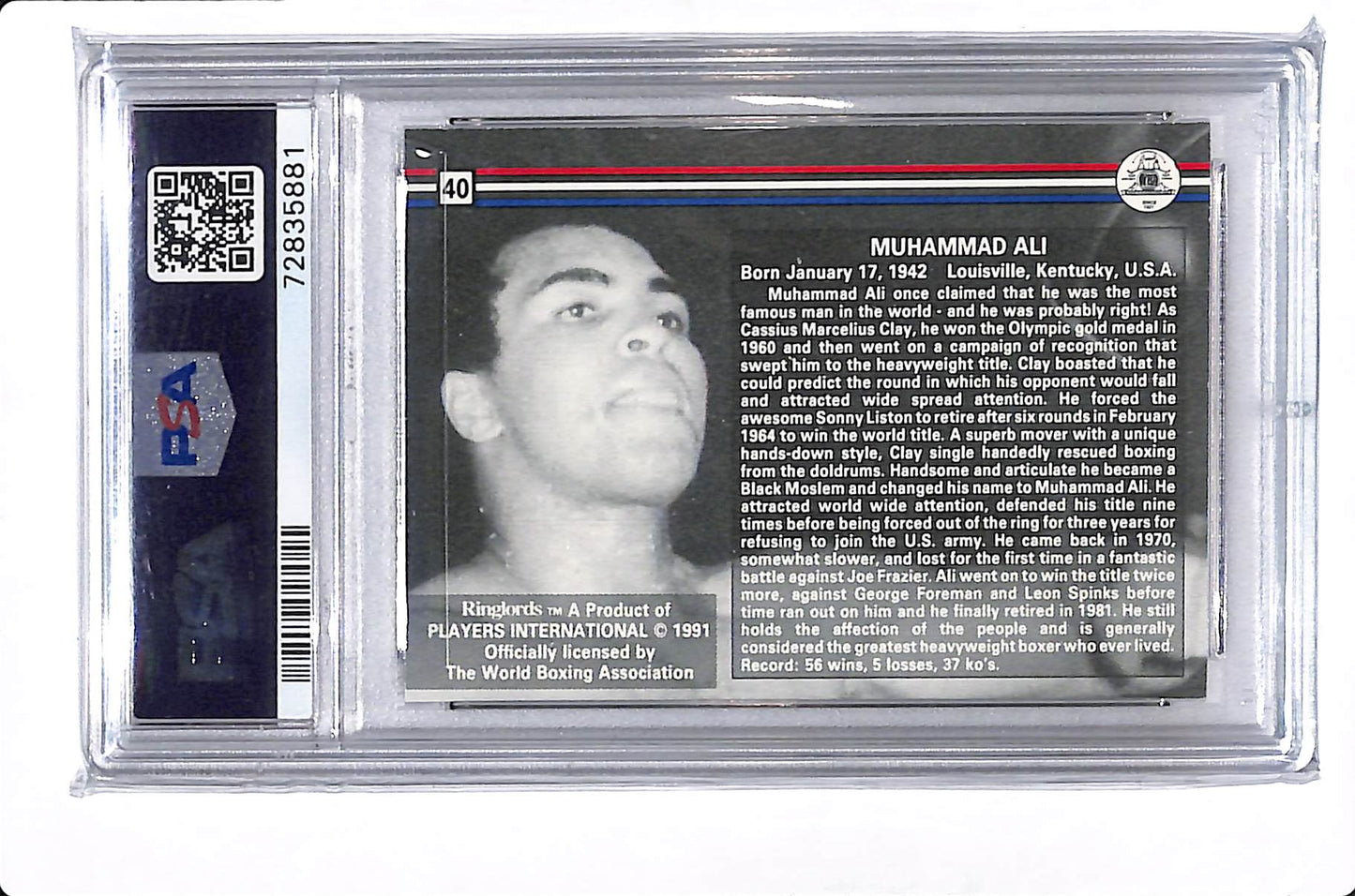 1991 PLAYERS INTERNATIONAL MUHAMMAD ALI RINGLORDS PSA 6 #40