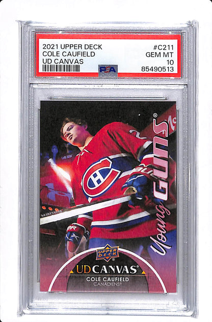 2021-22 UPPER DECK SERIES 2 COLE CAUFIELD YOUNG GUNS CANVAS PSA 10 #C211