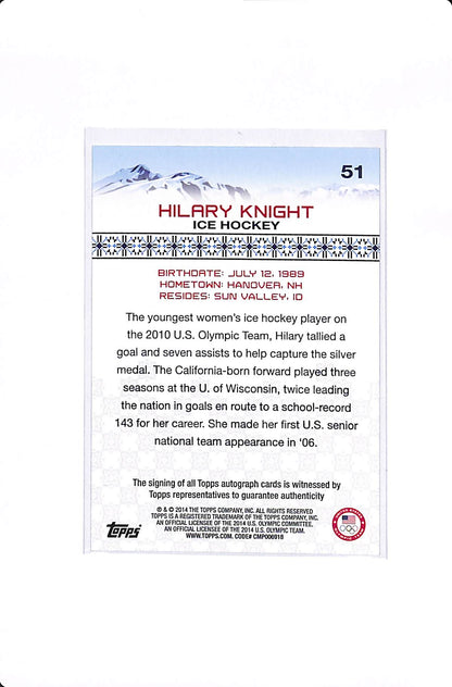 2014 TOPPS USA OLYMPIC TEAM WOMEN'S HILARY KNIGHT AUTO #51
