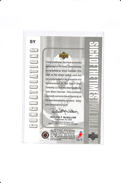 1999 UPPER DECK SP AUTHENTIC STEVE YZERMAN SIGN OF THE TIMES #SY