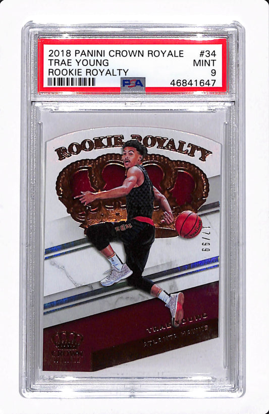 2018 PANINI CROWN ROYALE TRAE YOUNG ROOKIE ROYALTY PSA 9 #'d/99