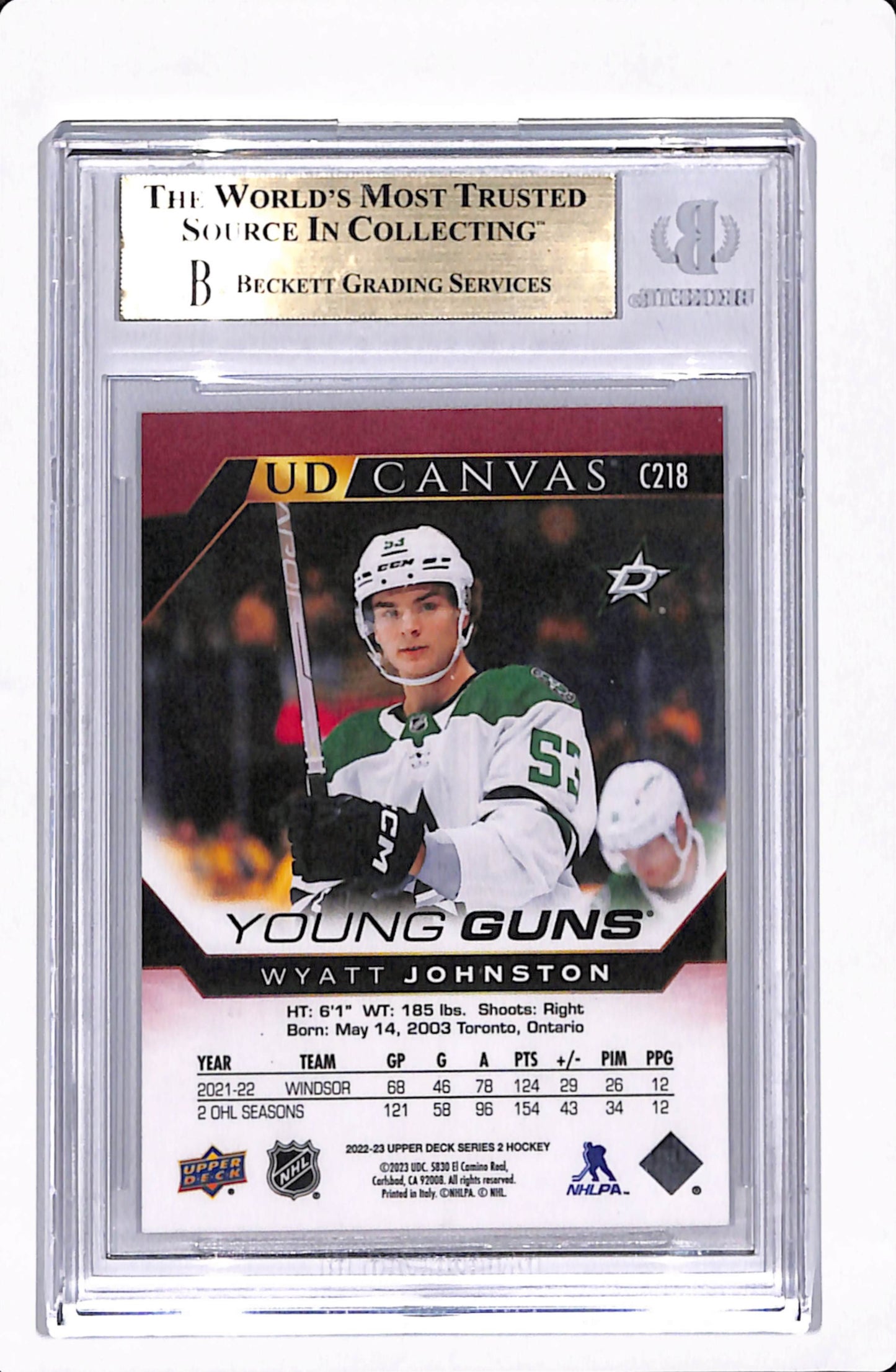 2022-23 UD SERIES 2 WYATT JOHNSTON CANVAS YOUNG GUNS BGS 9.5