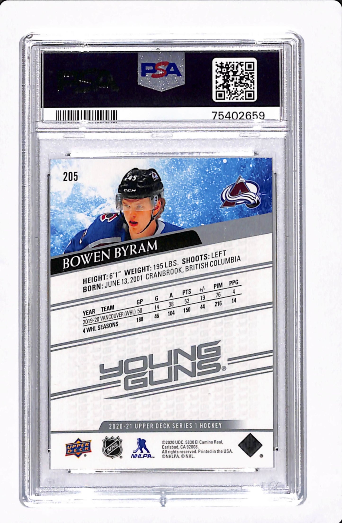 2020 UD SERIES 1 BOWEN BYRAM YOUNG GUNS PSA 9
