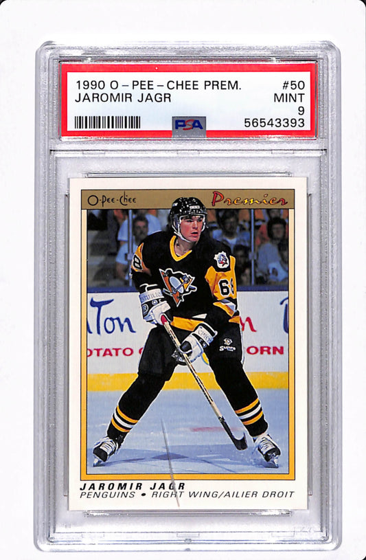 1990 O.P.C PREMIER JAROMIR JAGR ROOKIE PSA 9 *CRACK IN SLAB*