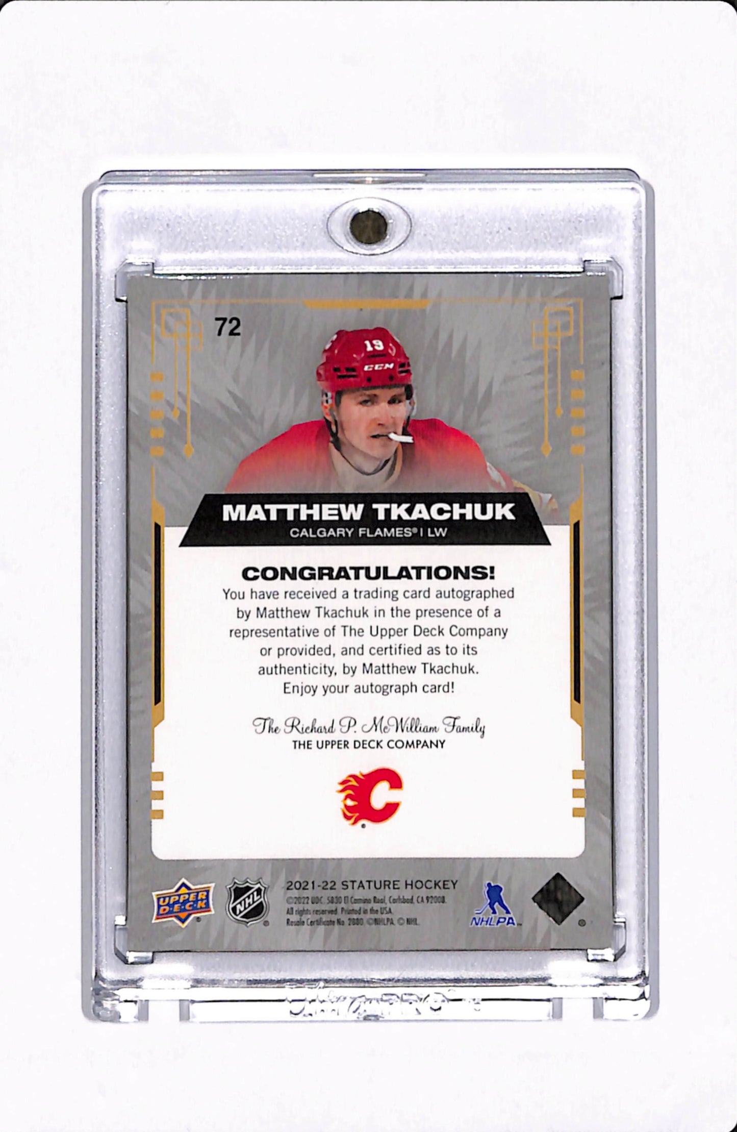 2021-22 STATURE MATTHEW TKACHUK BLUE AUTO /10