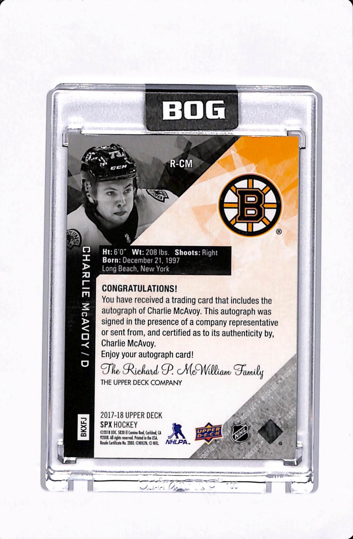 2017-18 SPX HOCKEY CHARLIE MCCAVOY AUTO /99