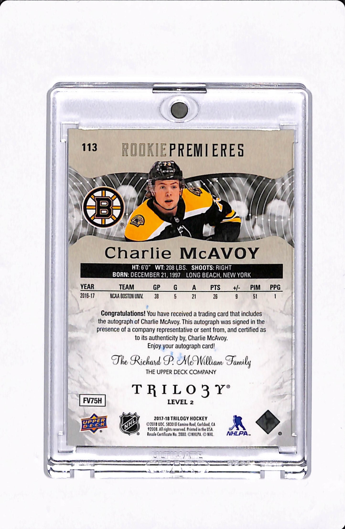 2017-2018 TRILOGY CHARLIE MCCAVOY ROOKIE PREMIERES AUTO /149