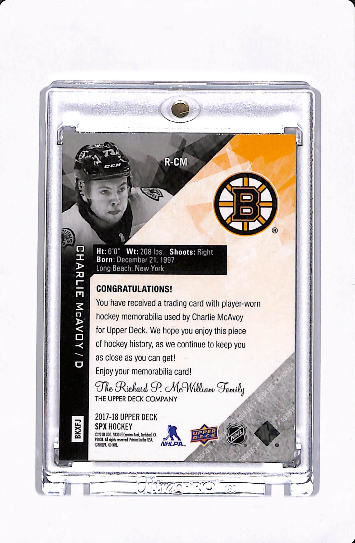 2017-18 UPPER DECK SPX CHARLIE MCCAVOY PATCH /25