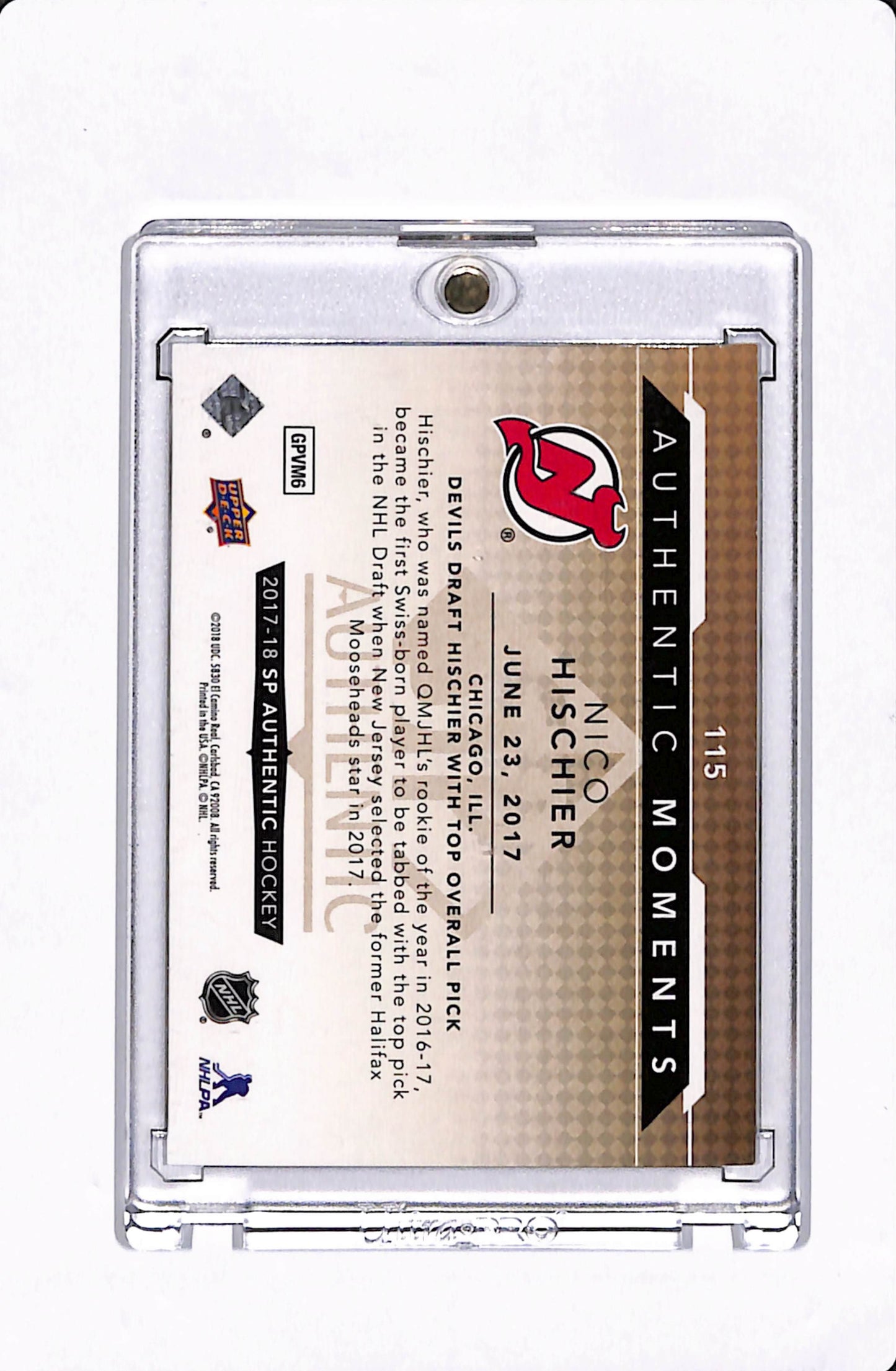 2018-18 SP AUTHENTIC NICO HISCHIER AUTHENTIC MOMENTS AUTO