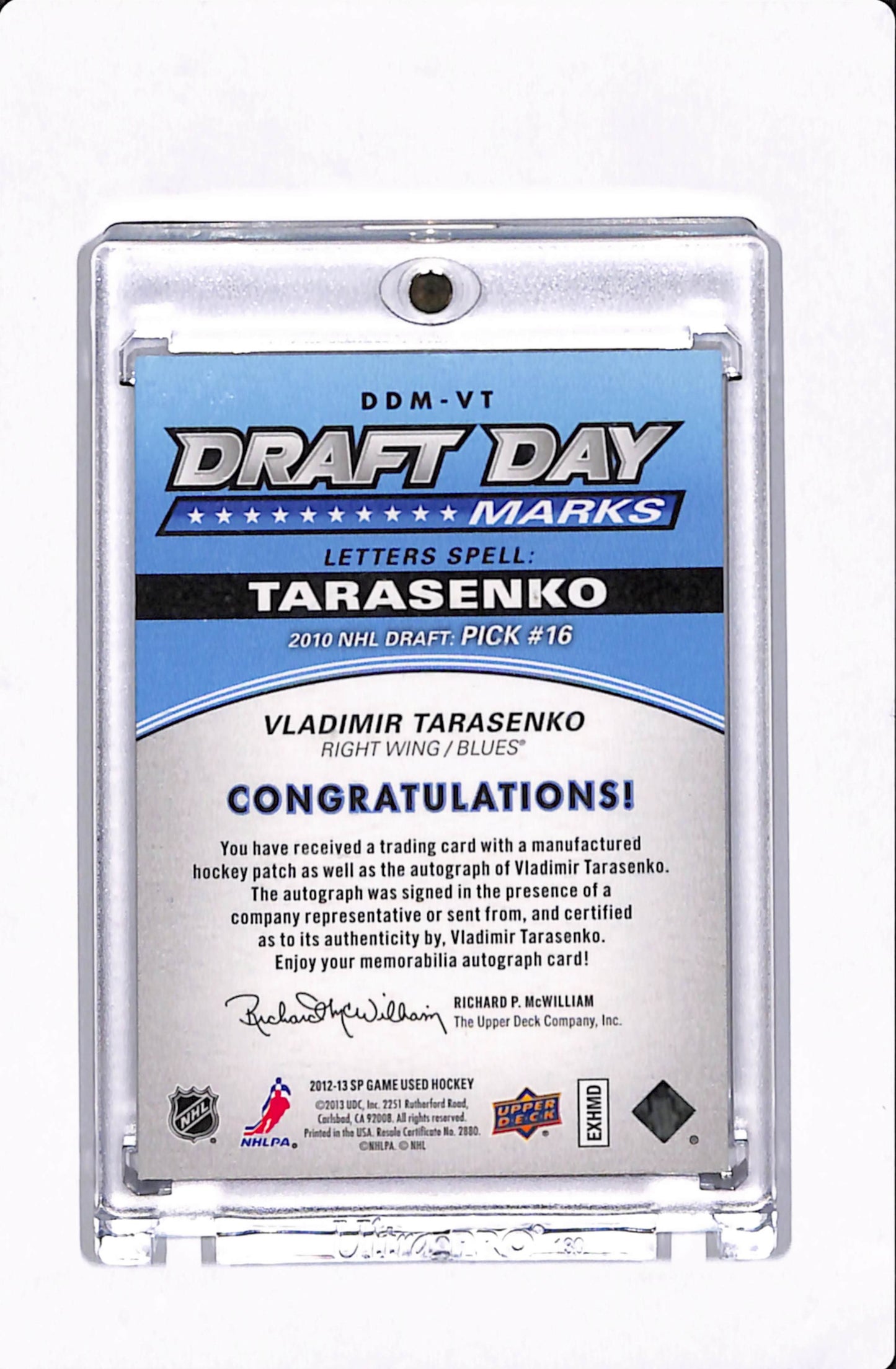 2012-13 SP GAME USED VLADIMIR TARASENKO DRAFT DAY MARKS /35