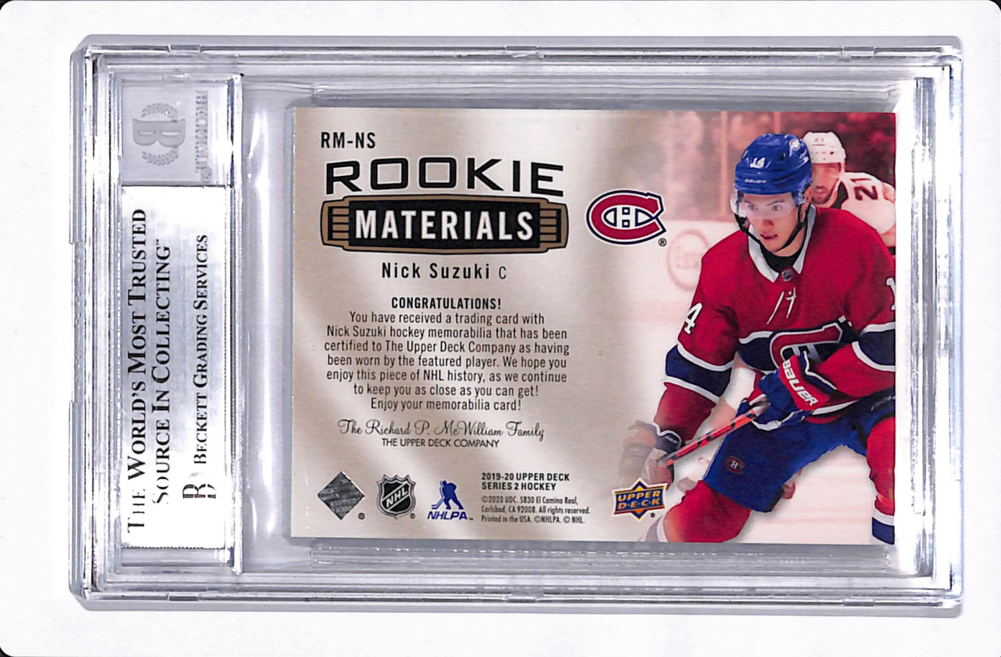 2019-20 UD SERIES TWO NICK SUZUKI ROOKIE MATERIALS /25 BGS 9