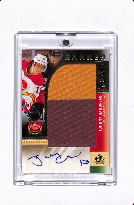 2020-21 SP GAME USED BANNER YEAR JOHNNY GAUDREAU PATCH AUTO /10