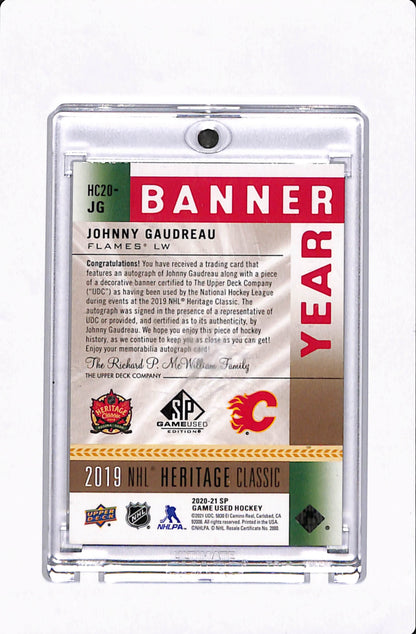 2020-21 SP GAME USED BANNER YEAR JOHNNY GAUDREAU PATCH AUTO /10