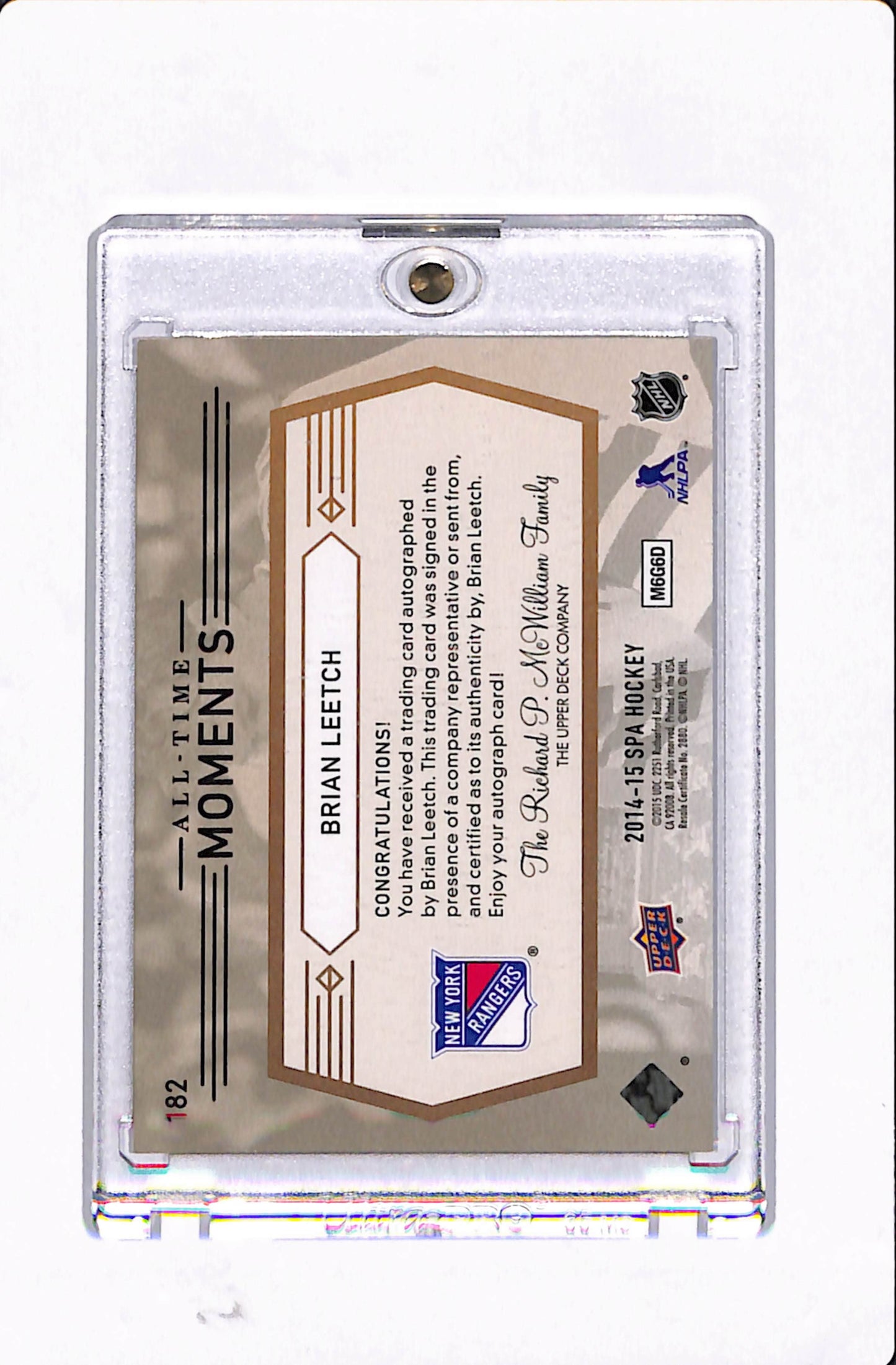 2014-15 SP AUTHENTIC BRIAN LEETCH ALL TIME MOMENTS AUTO