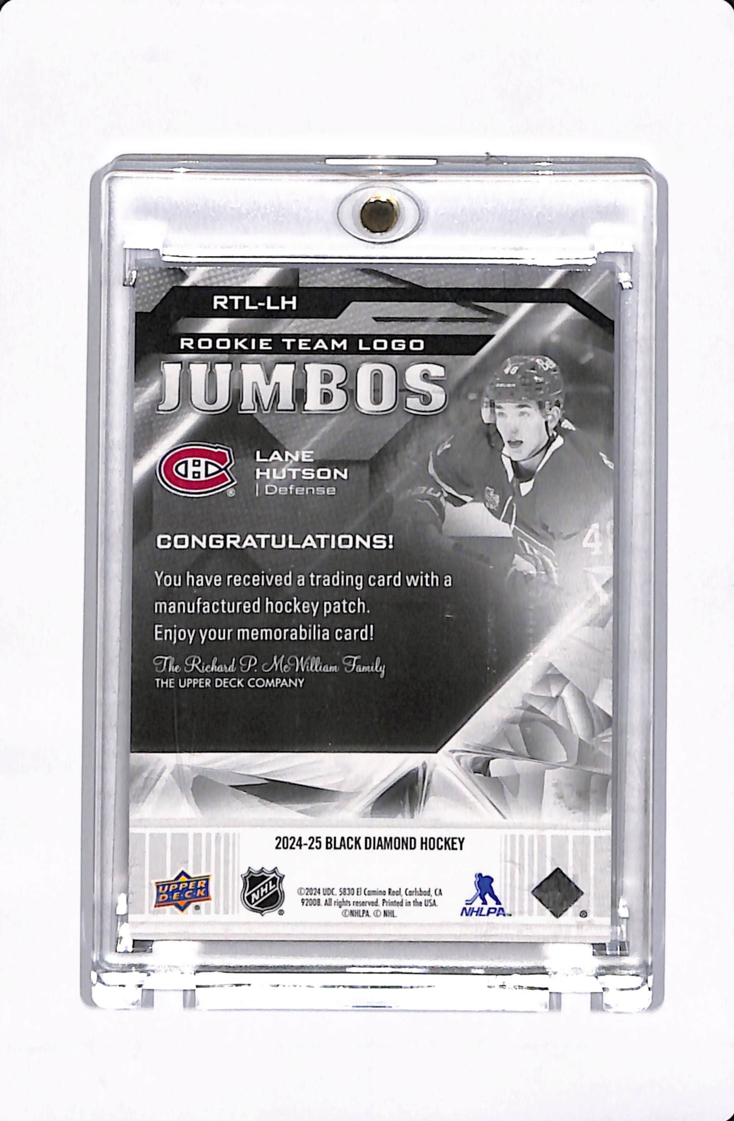 2024-25 UD BLACK DIAMON ROOKIE TEAM LOGO JUMBOS LANE HUTSON