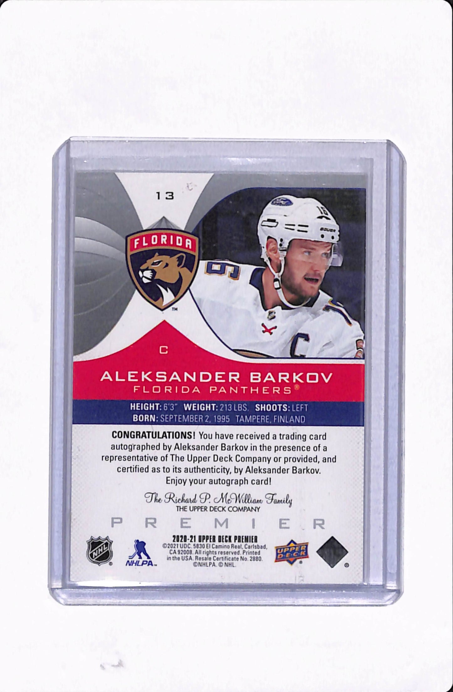 2020-21 UPPER DECK PREMIER ALEKSANDER BARKVO AUTO