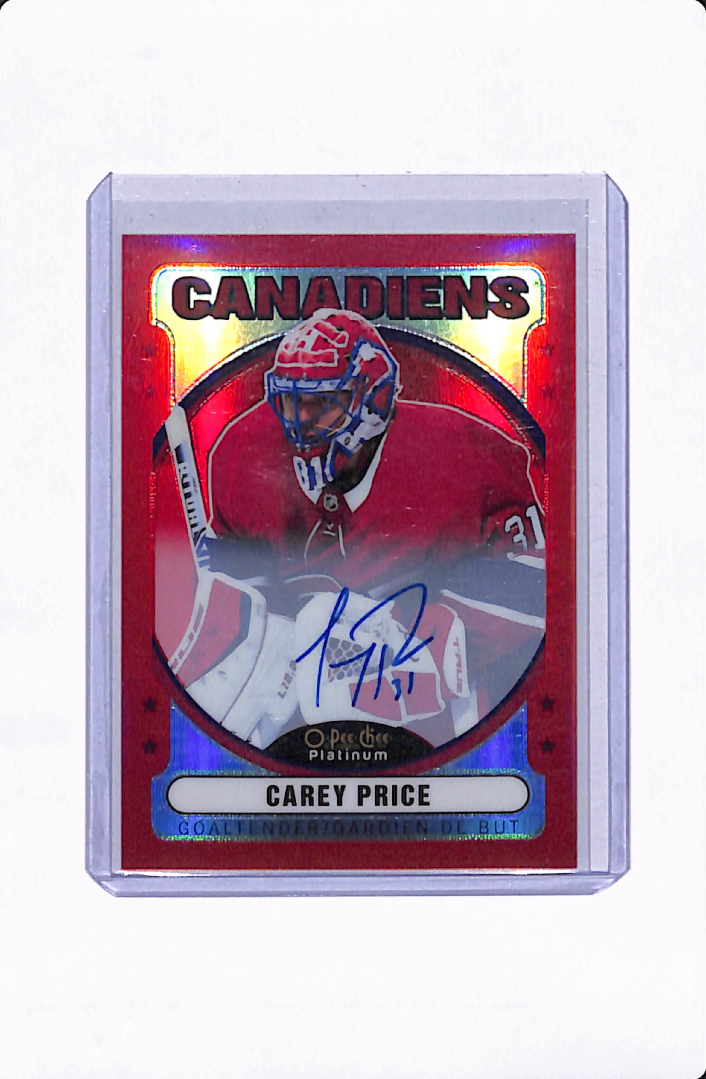 2021-22 O.P.C PLATINUM HOCKEY CAREY PRICE RED RAINBOW AUTO