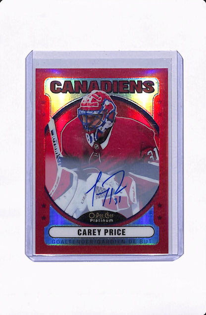2021-22 O.P.C PLATINUM HOCKEY CAREY PRICE RED RAINBOW AUTO