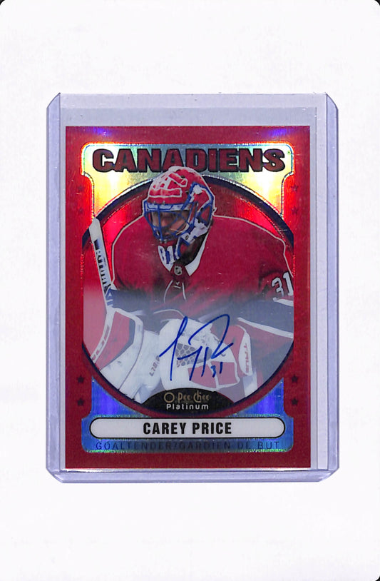 2021-22 O.P.C PLATINUM HOCKEY CAREY PRICE RED RAINBOW AUTO