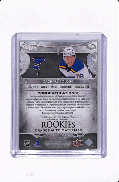 2024-25 ARTIFACTS ZACHARY BOLDUC PATCH AUTO /10