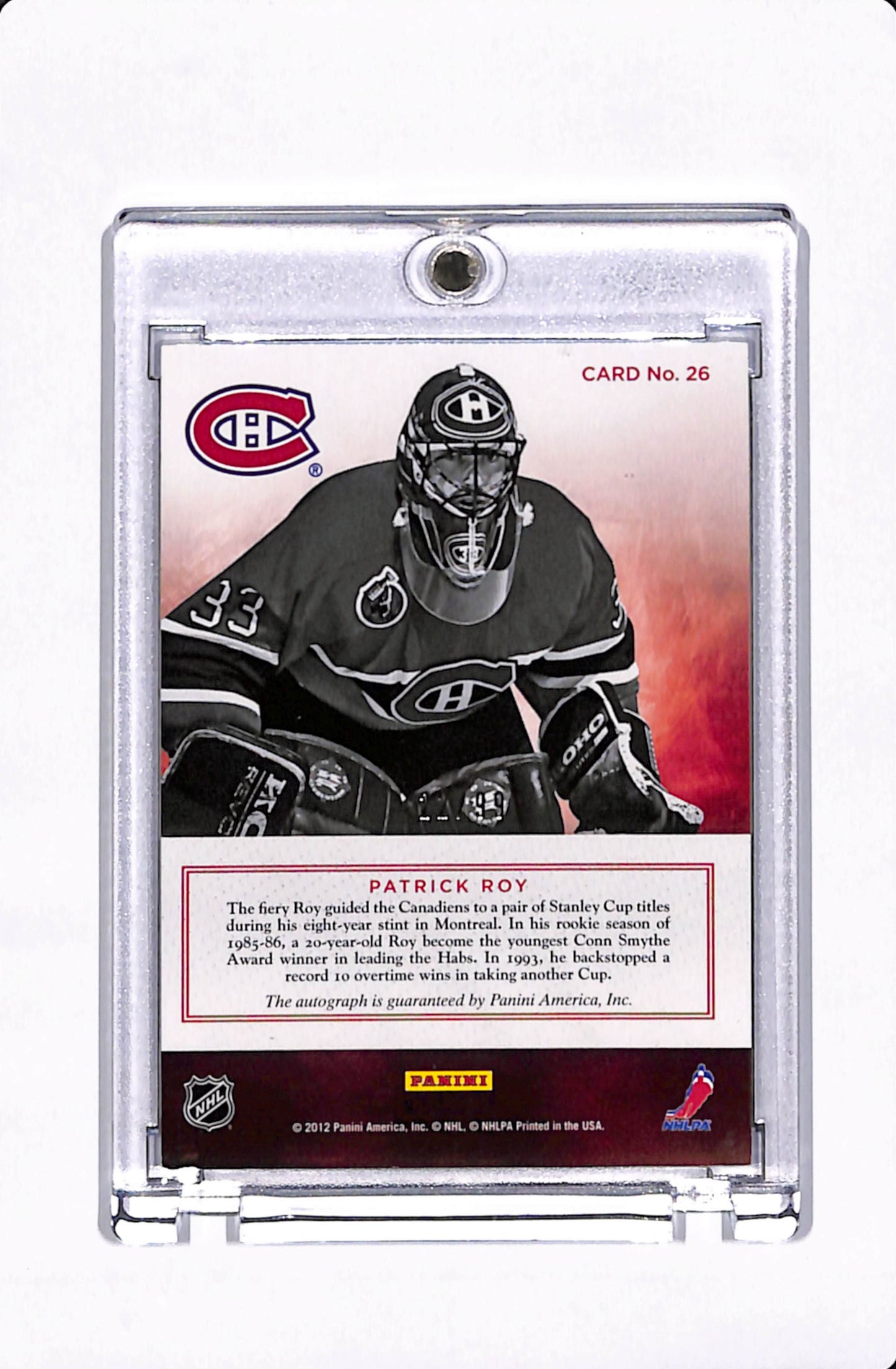 2012 PANINI PRIME HOCKEY PATRICK ROY PRIME SIGNATURES #'d/99
