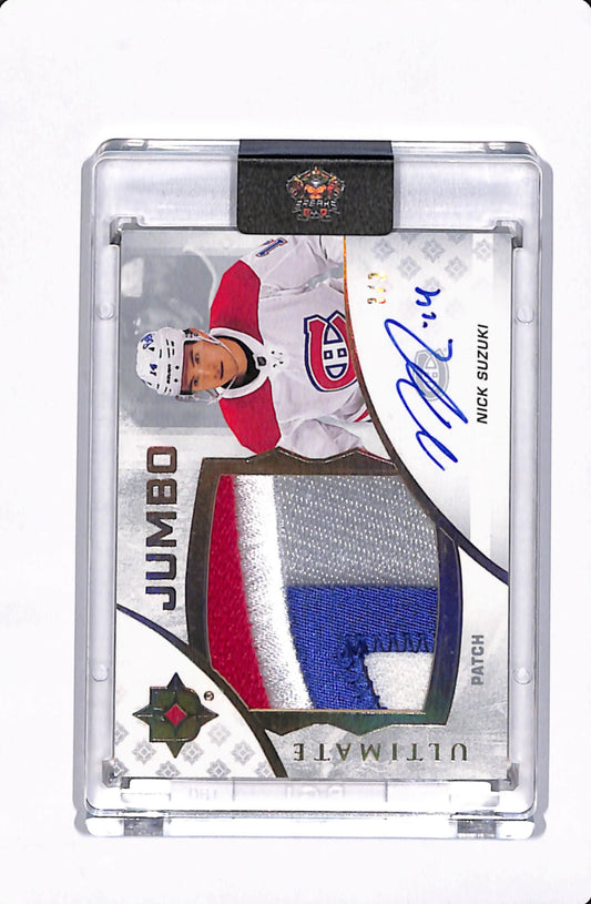 2020-21 ULTIMATE COLLECTION HOCKEY NICK SUZUKI JUMBO PATCH AUTO #'d /3