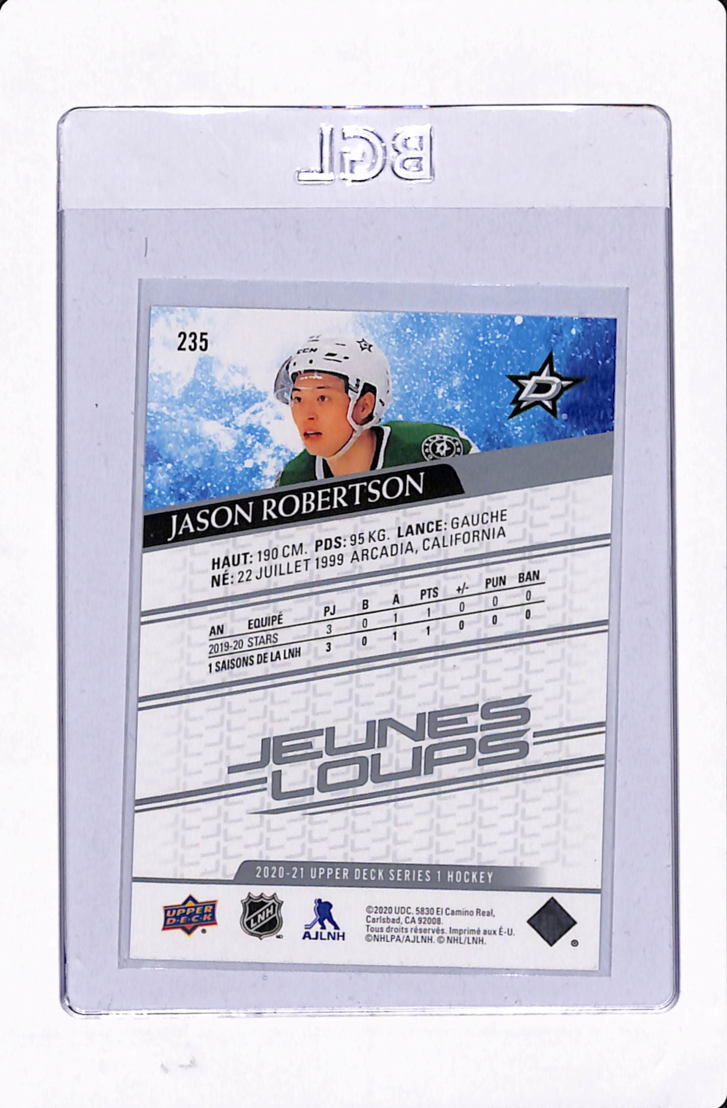 2020 UD SERIES 1 JASON ROBERTSON YOUNG GUNS JEUNES LOUPS