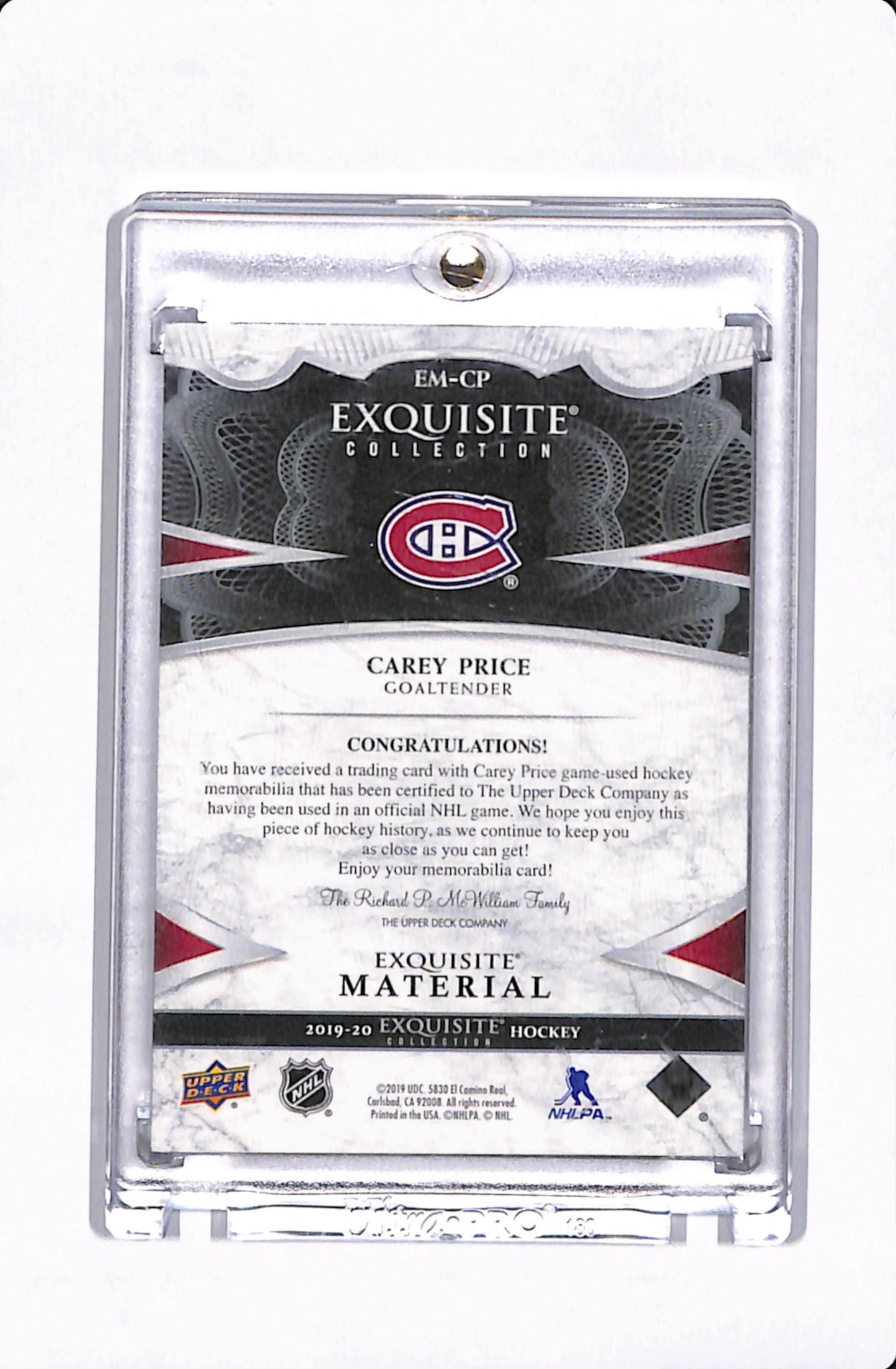 2019-20 EXQUISITE COLELCTION CAREY PRICE EXQUISITE COLLECTION #'d/49