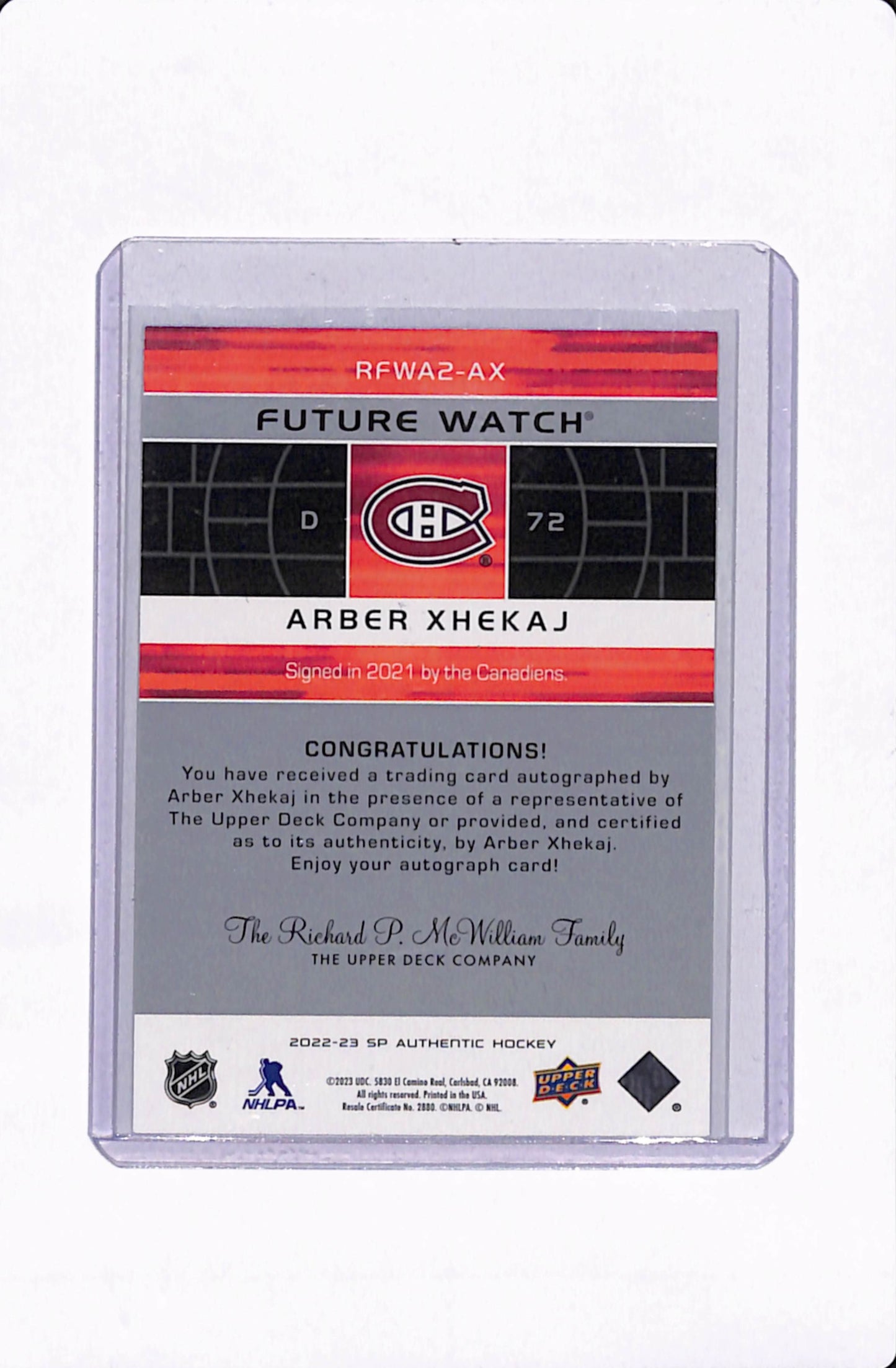 2022-23 SP AUTHENTIC ARBER ZHEKAJ FUTURE WATCH AUTO /399