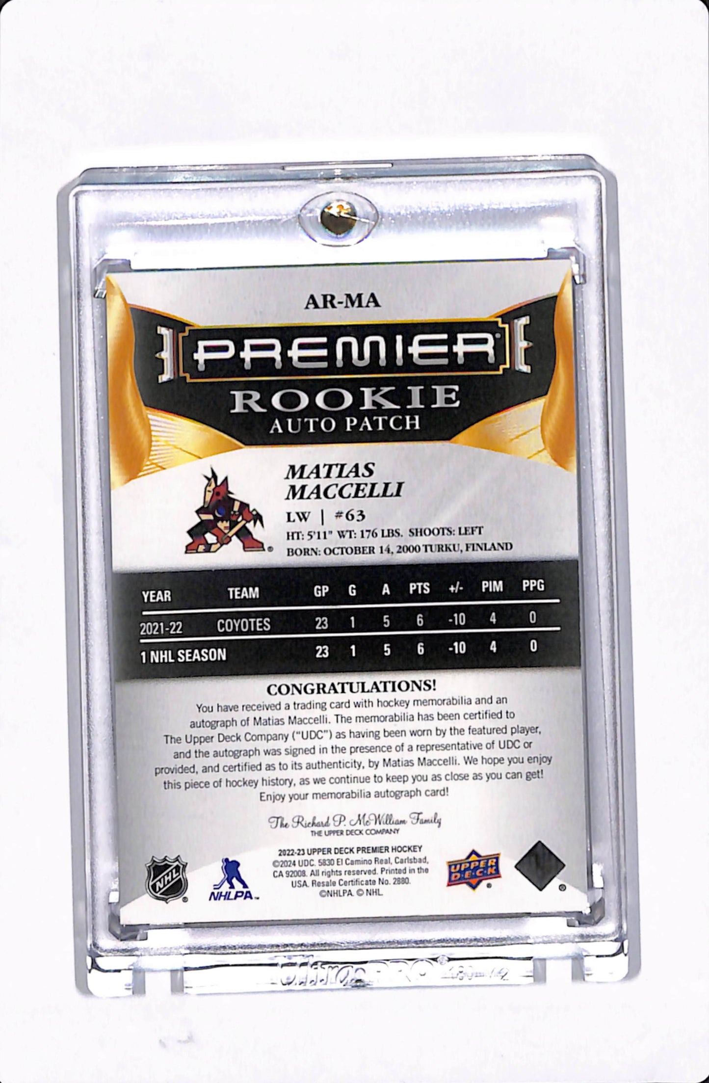 2022-23 PREMIER HOCKEY MATIAS MACCELLI RPA /249