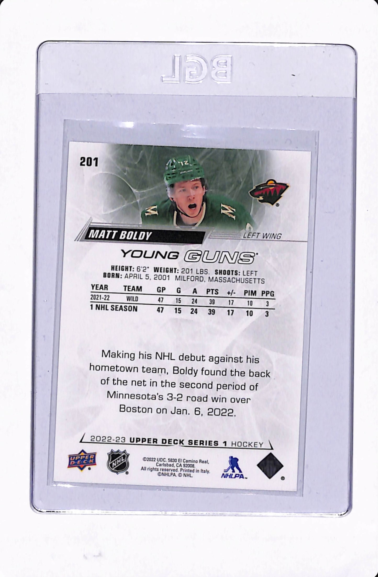2022-23 UD SERIES 1 MATT BOLDY YOUNG GUNS
