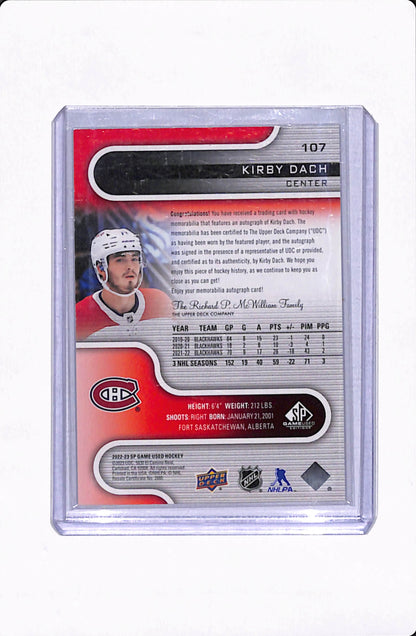 2022-23 SP GAME USED HOCKEY KIRBY DACH PATCH AUTO /99