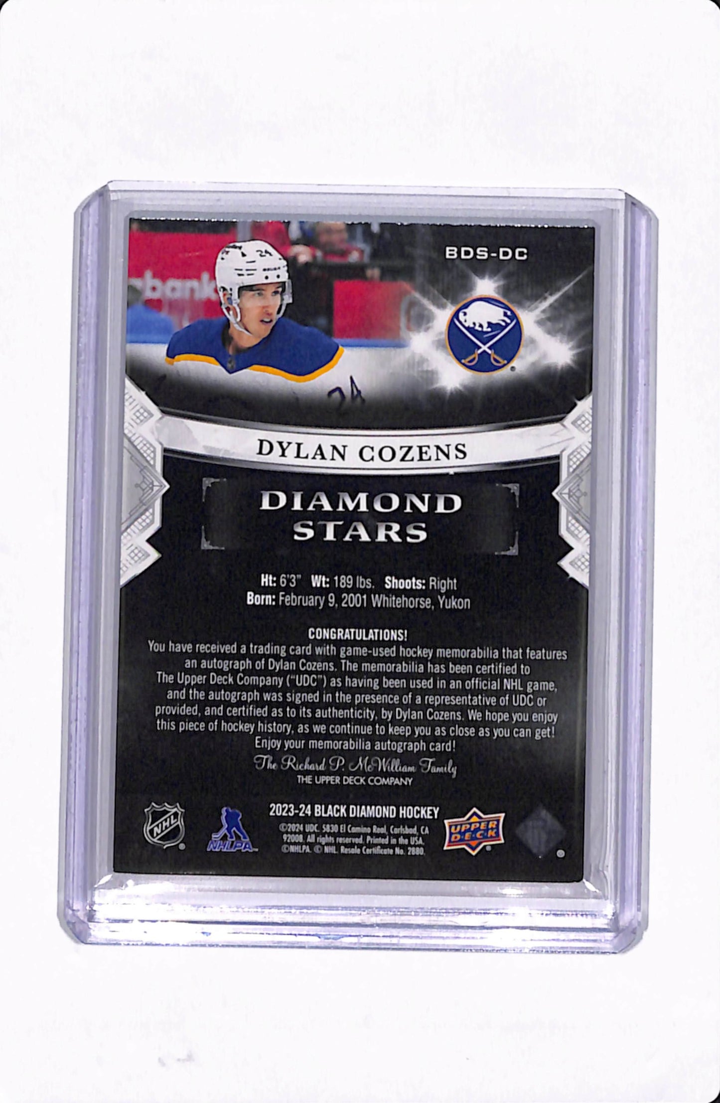 2023-24 BLACK DIAMOND DYLAN COZENS DIAMOND STATS PATCH AUTO /25