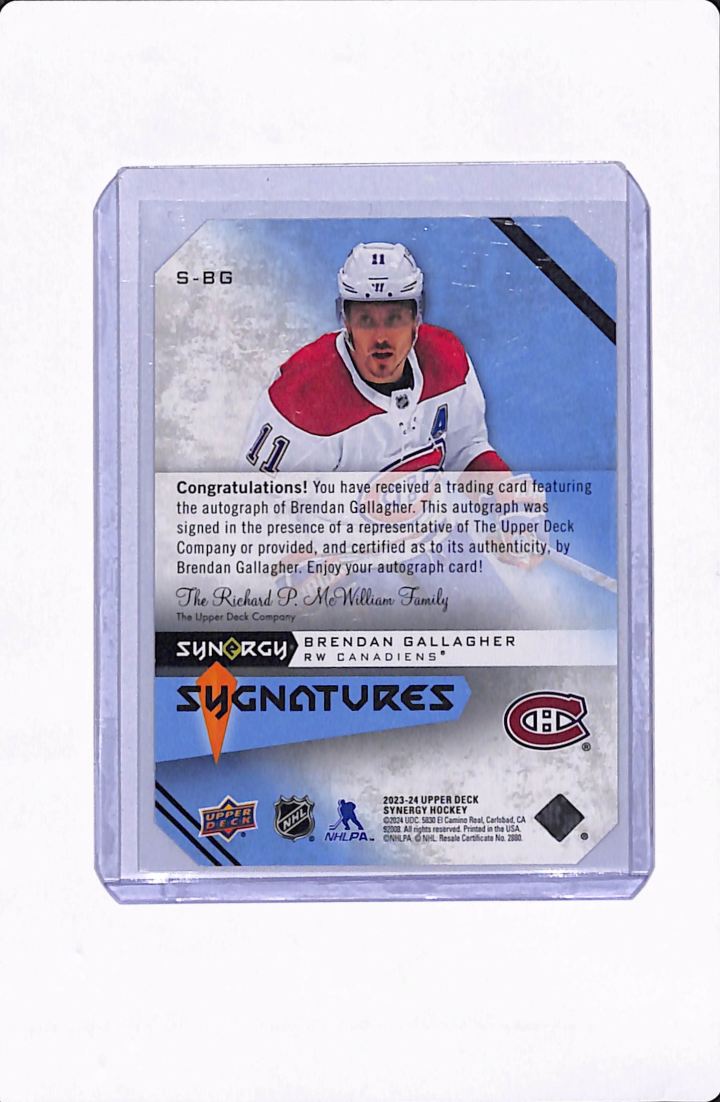 2023-24 SYNERGY BRENDAN GALLAGHER SYGNATURES