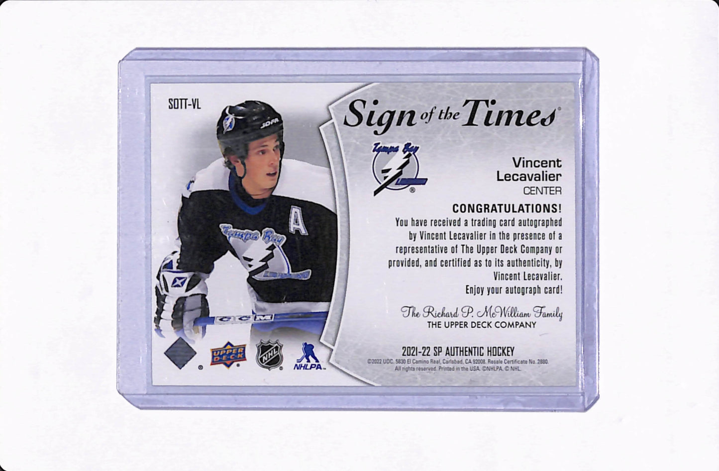 2021-22 SP AUTHENTIC VINCENT LECAVALIER VINCENT LECAVALIER SIGN OF THE TIMES