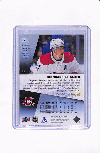 2023-24 SP GAME USED BRENDAN GALLAGHER AUTO