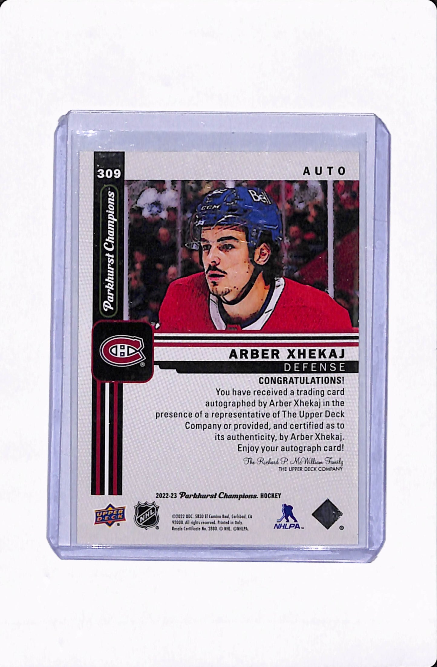 2022-23 PARKHURST ARBER XHEKAJ ROOKIE AUTO